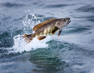 Obraz premium bass fish leaping out of water