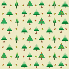 Seamless Christmas pattern with Christmas tree and gifts. Wrapping paper, scrapbooking, textiles, fabrics, posters, banners and Christmas designs.