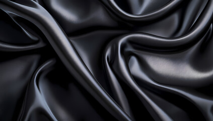 Fototapeta premium Luxurious black silk wallpaper with flowing abstract silver designs
