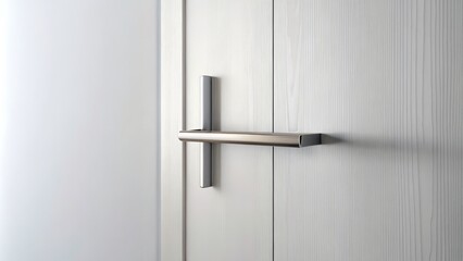 A minimalist modern door with a sleek thin line handle in a contrasting silver tone against a crisp