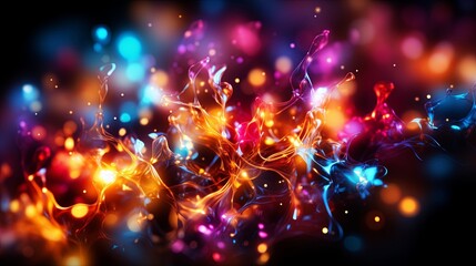 Fototapeta premium An abstract interplay of vibrant, luminous swirls and soft, shimmering lights against a deep, velvety backdrop.