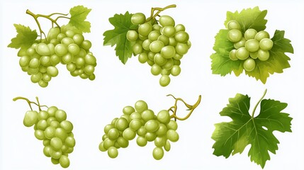 Fresh Green Grapes Isolated on White Background