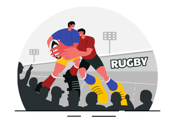 Fototapeta premium Rugby Player Running and Catching the Ball Vector Illustration in a Championship Sport or Tournament in a Stadium with a Flat Style Cartoon Background