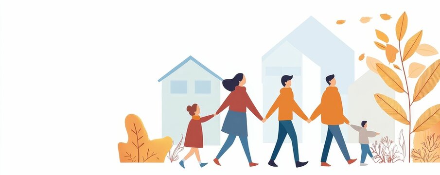 A family walking together in a neighborhood, enjoying the fresh air, promoting daily physical activity as a simple and effective preventive health measure - Powered by Adobe