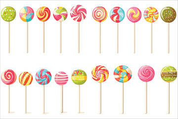 Set of colorful candy, Set of sweets lollipops candies,  Sweet and delicious colorful lollipops candies, Colorful lollipop vector illustration