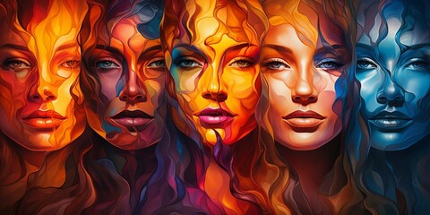 Obraz premium A Symphony of Faces in Vivid Hues, Each One a Unique Expression of Identity and Emotion