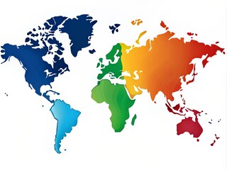 A simplified, colorful outline of the seven continents, including Africa, Antarctica, Asia, Australia, Europe, North