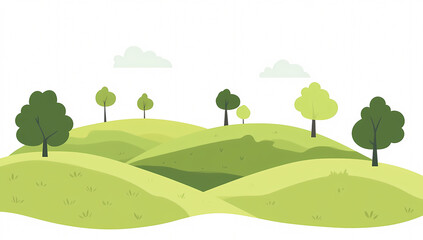 Obraz premium Cartoon Vector Illustration of Cute Green Hills Landscape