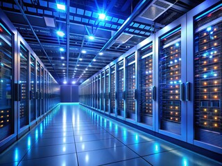 A sleek, modern server room with blinking lights and rows of humming machinery, symbolizing efficient and rapid digital