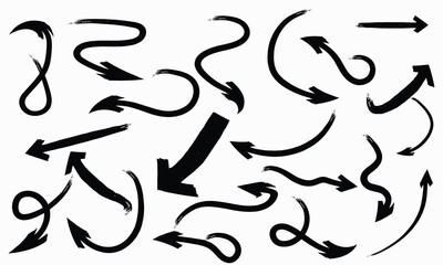 Set of Hand drawn vector arrows doodle on white background. Bold brush drawn arrows. design element vector illustration grunge.eps