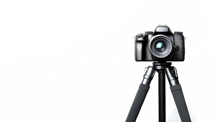 Camera on Tripod Against White Background for Photography Showcase