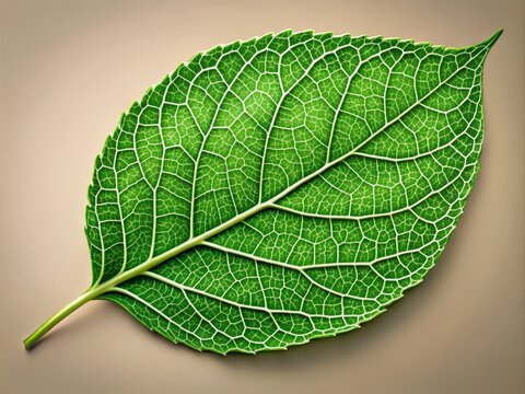 A vibrant green boldo leaf with intricate veins and curled edges sits isolated on a neutral background, showcasing