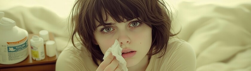 Softly Lit Portrait of a Young Woman with Tissue