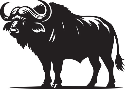 recommend clip art: African Buffalo silhouette vector black and white full body