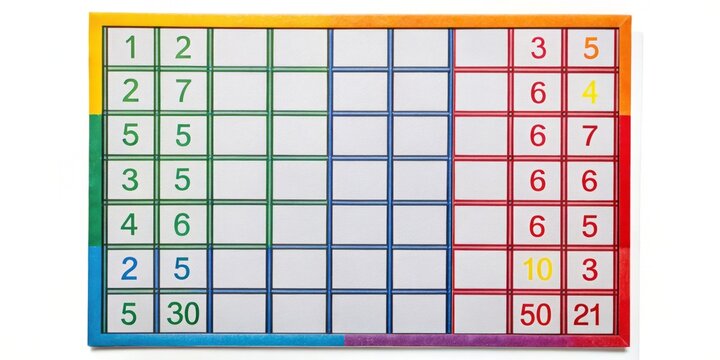 Colorful empty bingo card with numbered squares and a free space in the middle, waiting to be filled