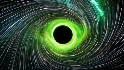 Obraz premium A massive black hole at the center of the cosmic void, swirl of green light. its core a deep impenetrable black.