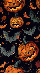 Pumpkins and bats halloween background, Happy Halloween