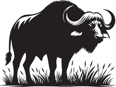 recommend clip art: African Buffalo silhouette vector black and white full body