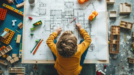 Child Acting as Architect with Building Plans