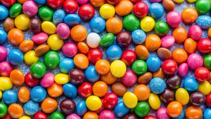 Obraz premium A cheerful assortment of candy drops forms a lively background, ideal for showcasing sweet treats, desserts, and