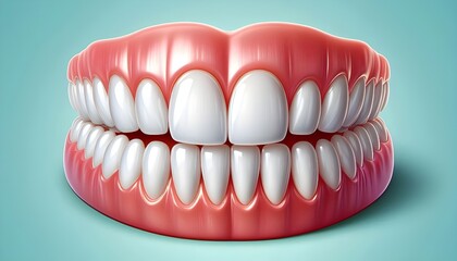 Obraz premium Realistic vector showing an upper row of perfectly clean, white teeth and gums, arranged in a curved formation