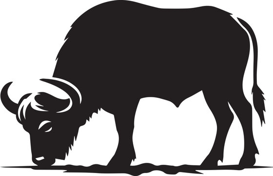 recommend clip art: African Buffalo silhouette vector black and white full body
