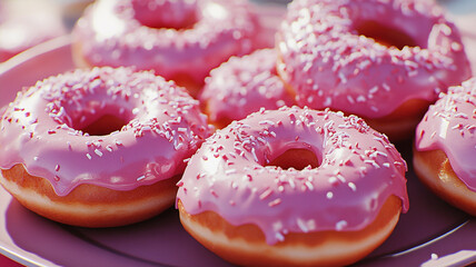 National Fast Food Day celebration featuring colorful donuts with pink frosting and sprinkles