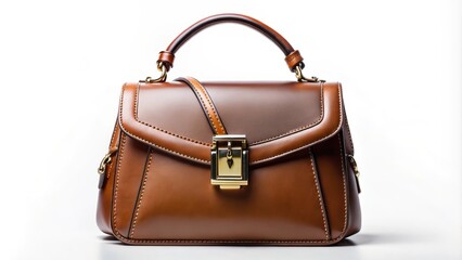 Elegant, high-fashion, leather handbag with metallic hardware, decorative stitching, and structured silhouette, posed