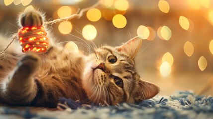 Cute Cat Playing with Toy in Cozy Environment