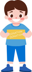 Smiling Boy Holding Donation Sign  Charity  Kindness  Giving  Support  Help