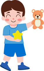 Happy Boy with Teddy Bear and Star Toy Illustration