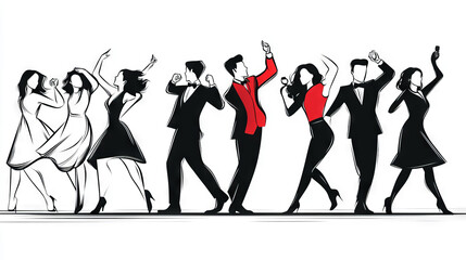 Fototapeta premium Silhouettes of people dancing at a party.