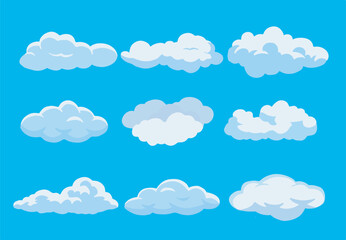a set of clouds with a blue sky background.