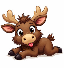 Cute Cartoon Moose Lying Down with Tongue Out