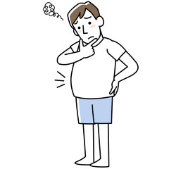 お腹についた脂肪を気にする男性