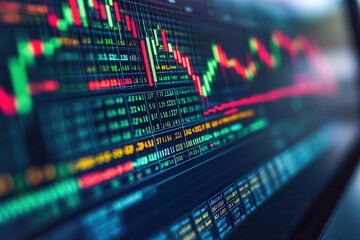 Obraz premium Investors analyzing bullish market trends with profits stacking up on digital stock graphs