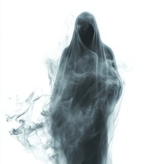 A mythological ghostly spirit, isolated on white, focus on supernatural features and glowing energy