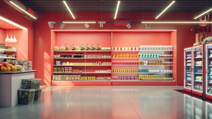 Modern Grocery Store Interior with Colorful Shelves