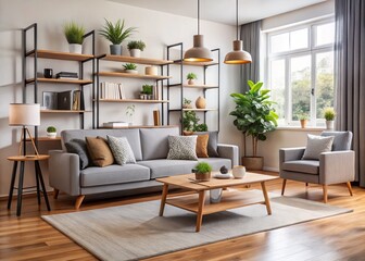 Modern, space-saving, and budget-friendly furniture pieces, including a sleek sofa, minimalist coffee table, and