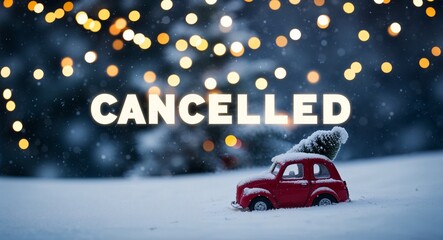Fototapeta premium cancelled lettering on winter snow holidays blurred lights bokeh background