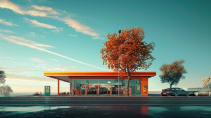 Colorful Driving School Facade with Scenic Background