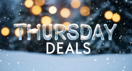 Thursday deals lettering on winter snow holidays blurred lights bokeh background