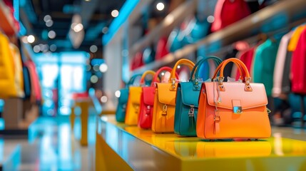 Colorful Luxury Handbags in Modern Retail Space