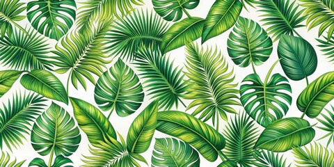 Seamless pattern of tropical leaves, tropical, leaves, seamless, pattern, green, exotic, foliage, jungle, nature, background