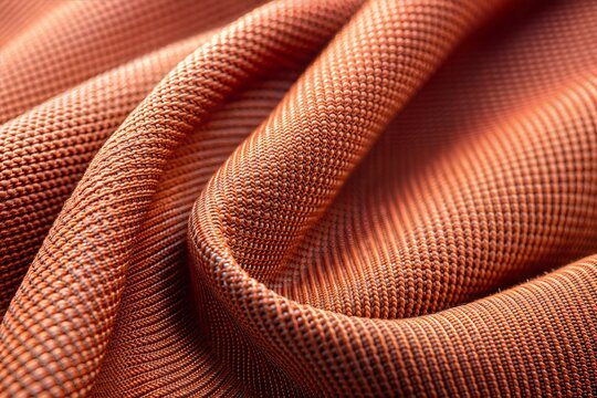 Orange fabric with intricate texture and woven pattern close-up
