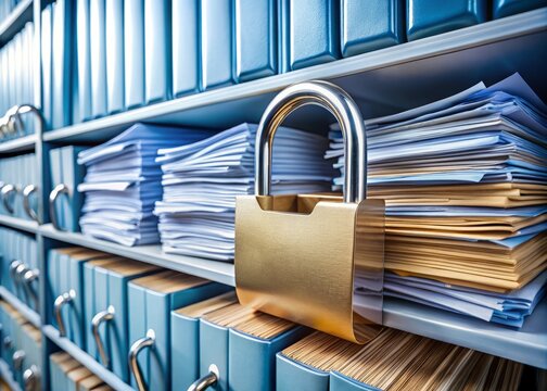 Securely locked medical records and files with confidentiality agreement and patient data protection, emphasizing