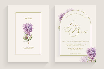 Aesthetic Wedding Invitation Tempate with Lilac Flower Arrangement