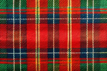 Close-up of red and green plaid fabric texture