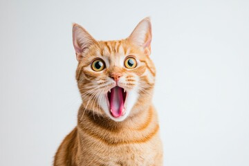 Obraz premium cat portrait isolated on a white background, with a shocked face, open mouth, and tongue out.