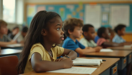 Student Black Girl Profile Classroom Attentive Learning